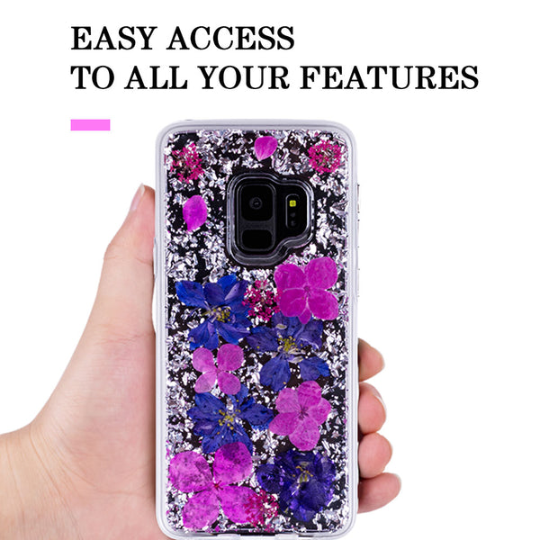 Silver Purple Flowers, Floral Case | Made with Genuine Flowers