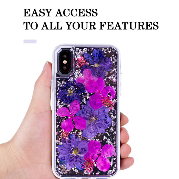 Silver Purple Flowers, Floral Case | Made with Genuine Flowers