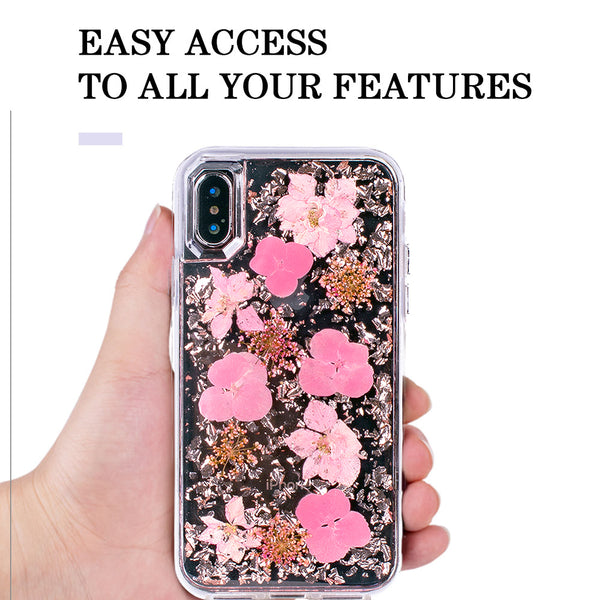 Golden Pink Flowers, Floral Case | Made with Genuine Flowers