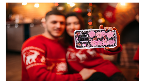 Golden Pink Flowers, Floral Case | Made with Genuine Flowers