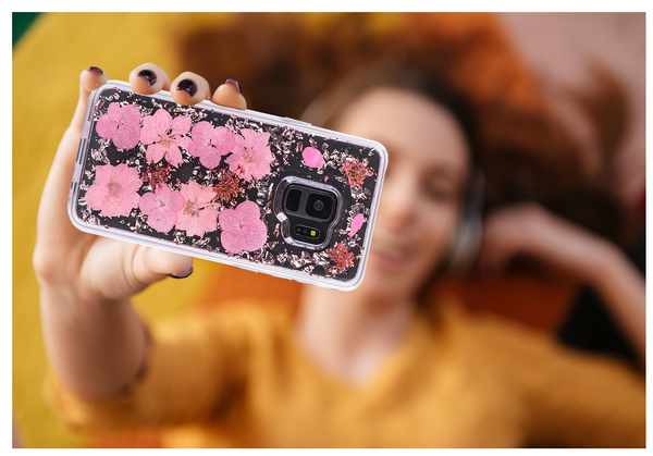 Golden Pink Flowers, Floral Case | Made with Genuine Flowers
